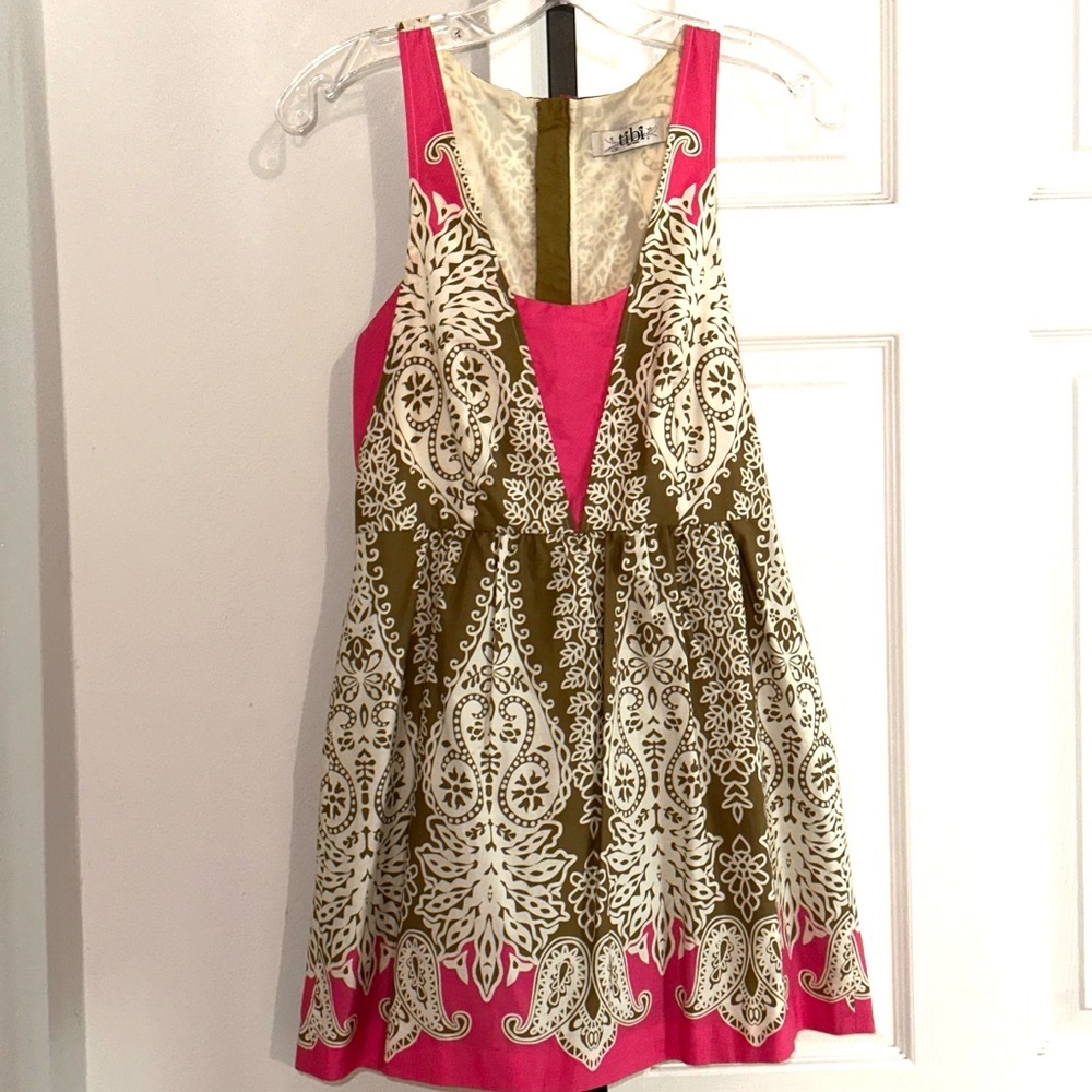 Tibi New York green pink cotton romper mini dress
